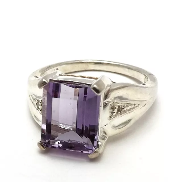 Sterling Silver Natural 3ct Emerald Cut Amethyst February Birthstone Ring Sz 7