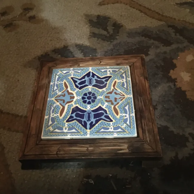Dal-Tile Footed Trivet /Wooden Frame Made in Mexico Multi Colored 8.50” Sz