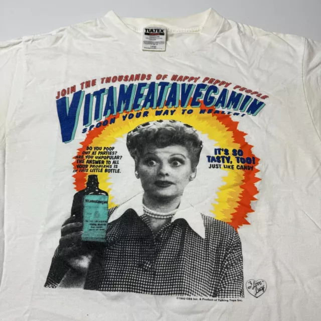 I Love Lucy Men's T-Shirt Vitameatavegamin Size L 90s Lucille Ball Vintage