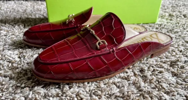 Sam Edelman Linnie Rhubarb Slip On Almond Toe Embellished Loafers Mules Red