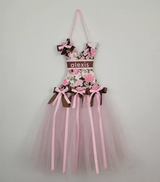 Alexis Name Girls Baby Shower Nursery Room Wall Decor Bow Holder Pink Tutu Dress