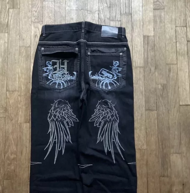 Y2k Baggy black Wing embroidered Jeans 34x32