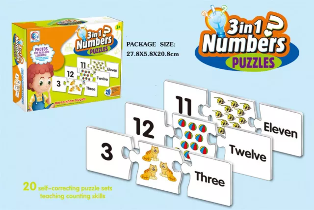 Fun-To-Know 3in1 Numbers Puzzles Kid Baby Learning Counting Educational Card Toy
