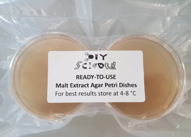 6 x Malt Extract Agar (MEA) Petri Dishes (sterile, vacuum sealed & ready to use)