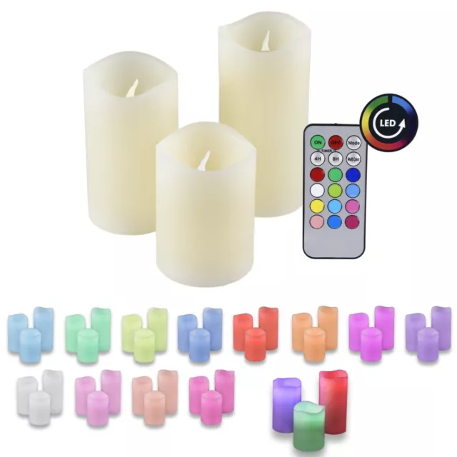 3er Set Echtwachs Kerzen mit Farbwechsel mit Fernbedienung IOIO LED 48