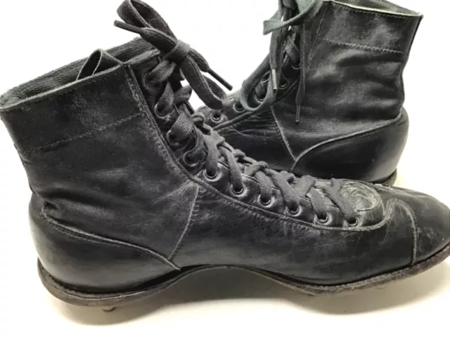 Vintage 1940's - 1950’s Black Leather High Top Football Shoes  Cleats Mens Sz 10