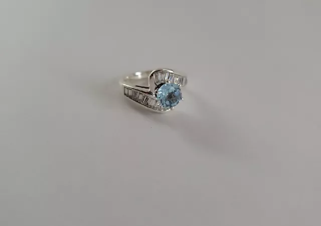 QVC DIAMONIQUE DQ CZ Blue Topaz Channel Set 925 Engagement Ring Size 6.75 QVC DIAMONIQUE DQ CZ Blue Topaz Channel Set 925 Engagement Ring Size 6.75