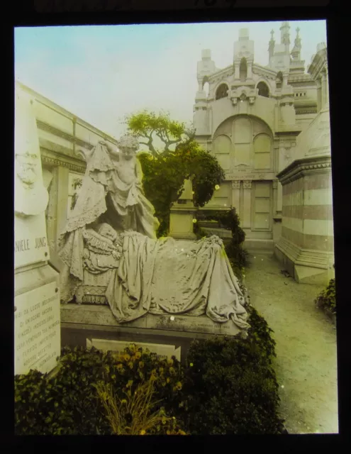Glass Magic Lantern Slide MILAN TOMBS NO.1 C1910 ITALY MILANO