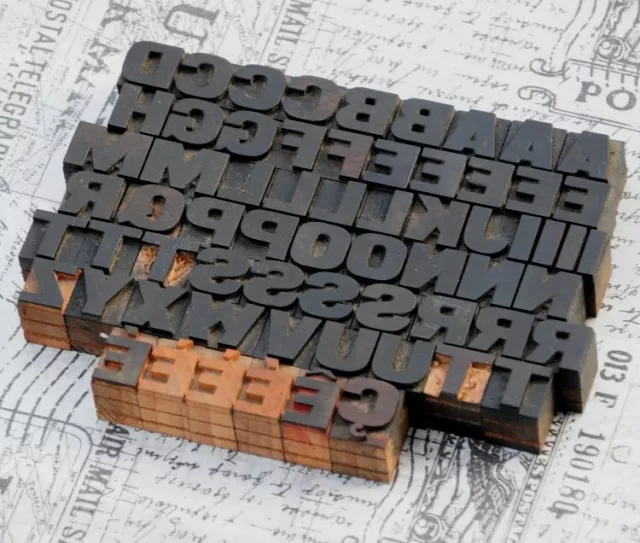 A-Z alphabet letterpress wooden printing blocks wood type vintage printer typo'