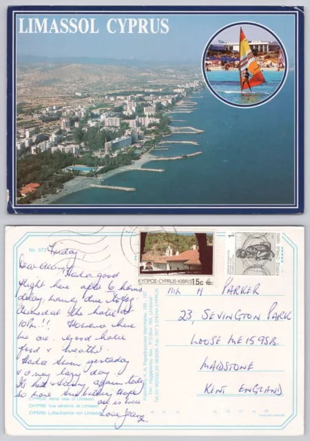 c24083 Aerial view Limassol  Cyprus  postcard 1989 stamp