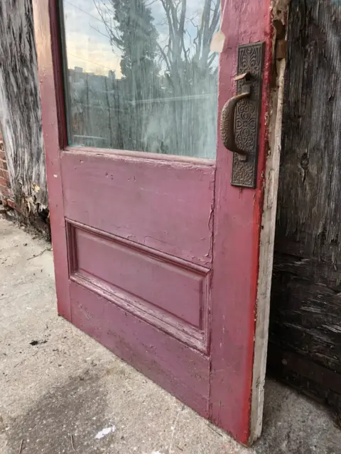 36x89" Antique Storefront Door with Original Eastlake Hardware, 2 1/8" thick 7