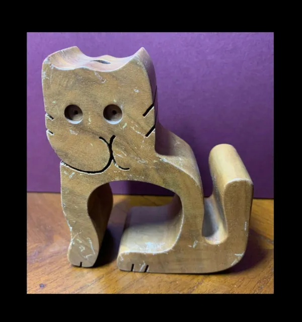 Wooden Handmade Cat Card/Note/Pencil/ And Stick Pins Holder For Desk