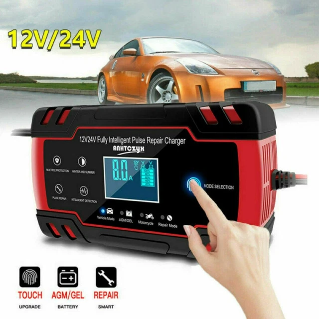 Chargeur de Batterie 12V 24V Automatique Intelligent pour Auto Moto Voiture LCD