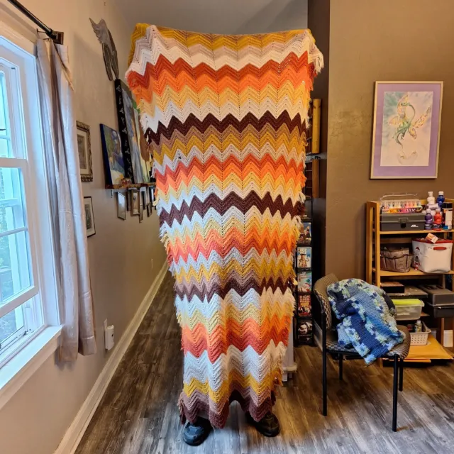 Handmade Crochet Afghan / Throw Blanket Large 52 X 84.  Beautiful Multicolor