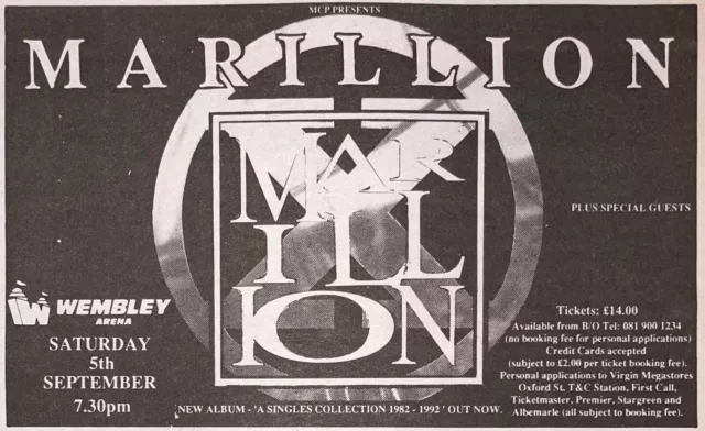 Marillion - Gig-Werbung - Wembley-Stadion - 5.09.1992
