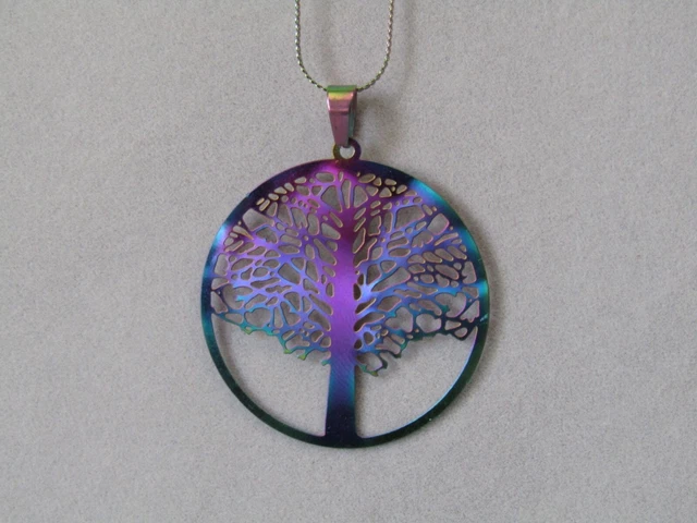 Rainbow Plated Encased Tree of Life Laser Cut Pendant & Necklace Summer!