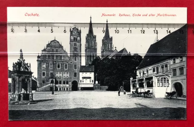 AK OSCHATZ um 1910 Neumarkt mit Rathaus, Kirche und alter Marktbrunnen ( 86534