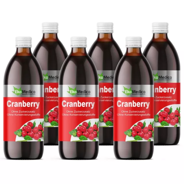 EkaMedica Cranberry Nahrungsergänzungsmittel + Vitamin C  - Saft - 6 x 1000ml