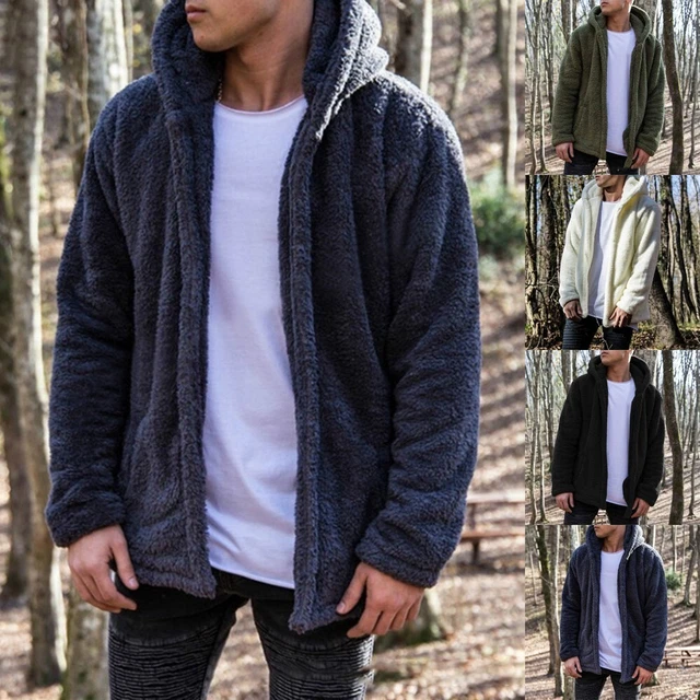 Veste décontractée à capuche couleur unie pour hommes manteau d'hiver chaud e