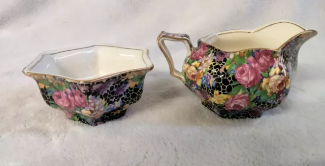 Royal Winton Grimwades Hazel Chintz Hector Pattern Creamer & Sugar (See Video) 2