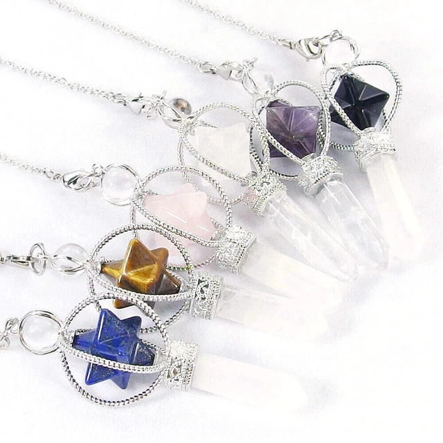 Natural Reiki Chakra Gemstone Crystal Healing Merkaba Hexagon Pendant Pendulum