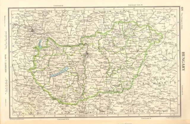 1952 Map ~ Hungary ~ Budapest Debrecen Tolna