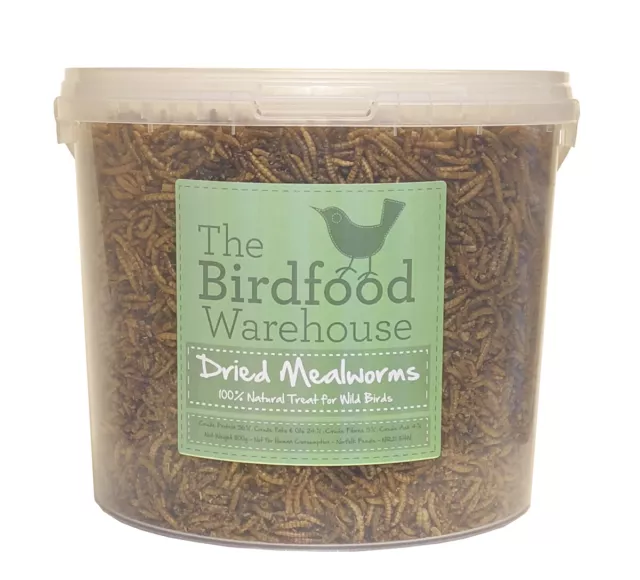 Norfolk Feeds Dried Mealworms 5ltr - Wild Bird Food 5 litre Bucket, 5l Treat Tub