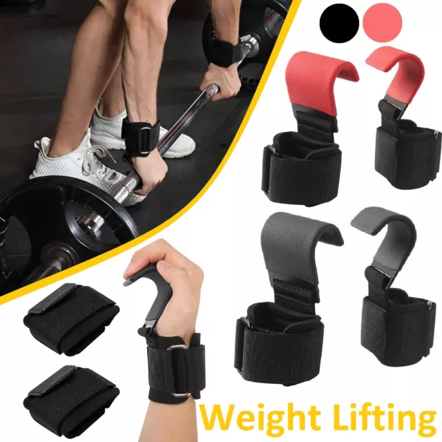 Weight Lifting Hooks Power Hand Grips Wrist Support Bar Straps Gym Hook Gloves