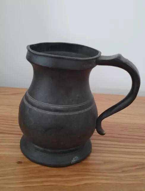 A Good 19th Century Pewter Quart Tankard by James Yates