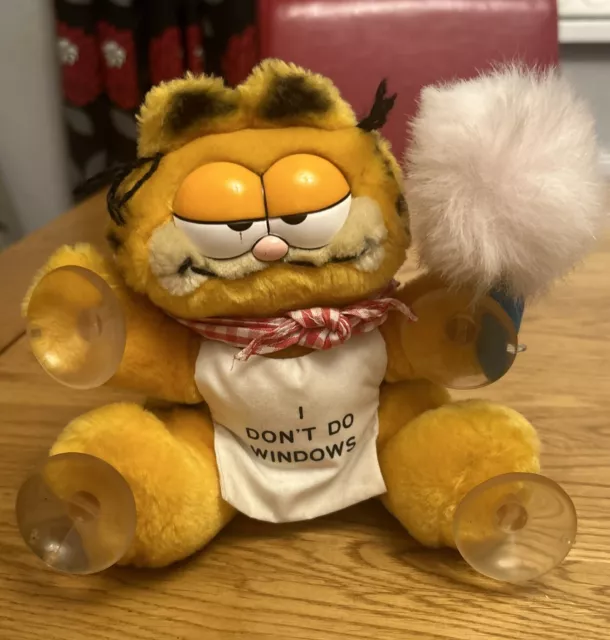 Original 80’s Garfield Plush I Don’t Do Windows Suction Cups Vintage 1981 - Car!