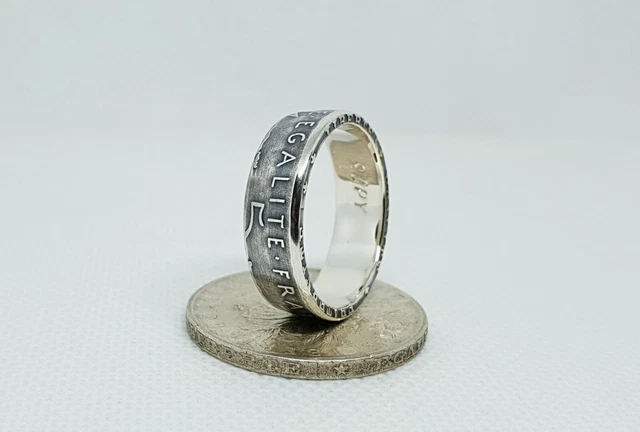 Bague Alliance Pièce 5 Francs Semeuse En Argent - Bague Monnaie Gravée, Neuve Avec étui