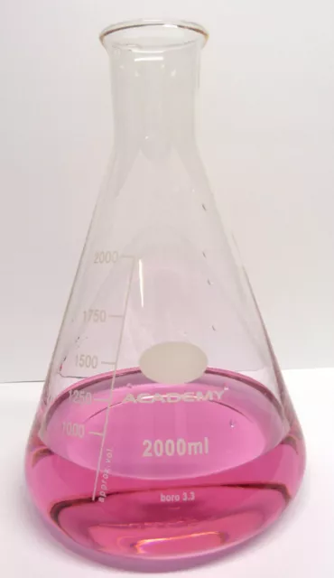 2L 2000Ml Borosilicate Glass Conical Flask C/W Stopper To Fit