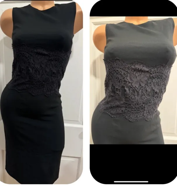 Dolce & Gabbana Black Sleeveless Midi Dress With Lace Detail Size 38 IT / US 2