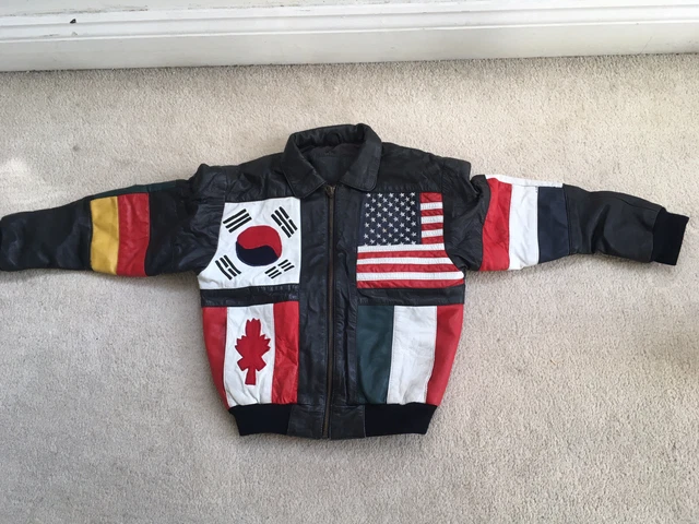 Giacca Bomber Vintage In Pelle Bandiere Mondiali Retro Fase 3