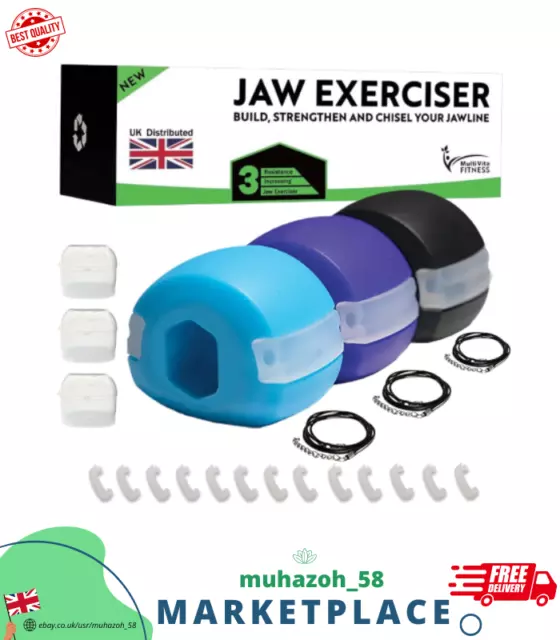Pack of 3 Jaw Exerciser For Men & Women - 3 Resistance Levels & Free Accessories