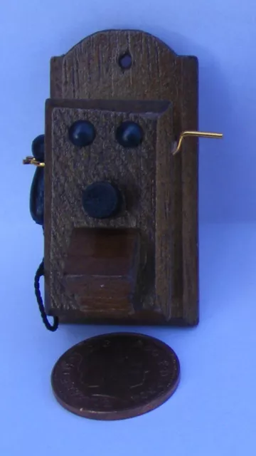 1:12 Maßstab 1900's Kurbel Griff Holz Wand Telefon Tumdee Puppenhaus V401 3
