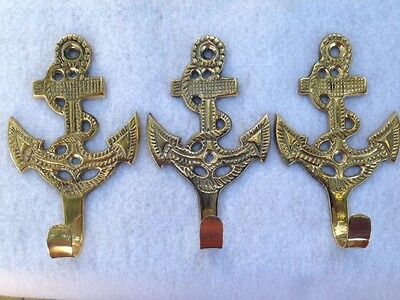Solid Brass Anchor Wall Hooks ~ Set of 3 ~ Nautical