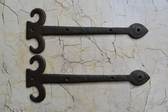 Vintage Cast iron gate door hinges Vintage french head barn rusty 2 pcs