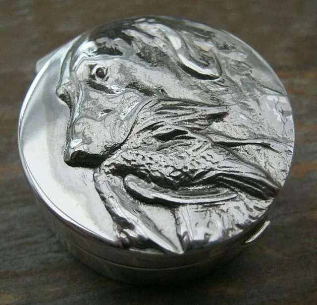Beautiful Hallmarked Sterling Silver Dog & Duck Pill / Snuff Box / Hunting Game