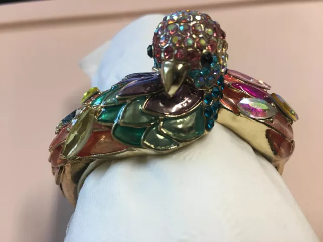 Betsey Johnson Multi-color Crystal Bird Gold Plated Bangle Bracelet 7" BJ18