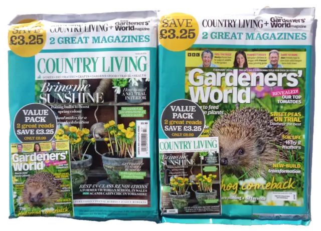 COUNTRY LIVING / GARDENERS WORLD 2 x MAGAZINE PACK MARCH / FEB 2024 ~ NEW ~