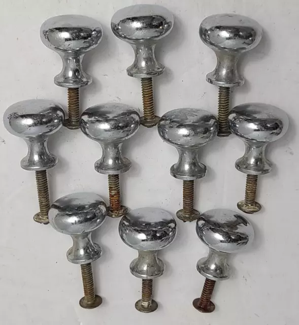 Lot of 10 Vintage Retro Polished Chrome Cabinet Door Knobs Drawer Pulls 3