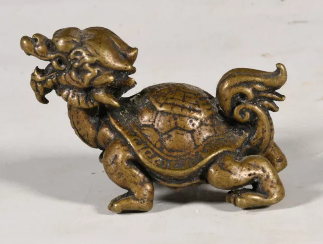 1.9''Old Chinese Bronze Fengshui Dragon Tortoise Turtle Beast Statue Sculpture