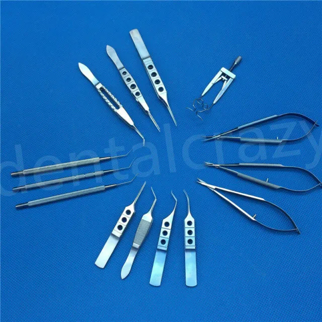 14pcs Titanium forceps scissors IOL Manipulator Ophthalmic Autoclavable case