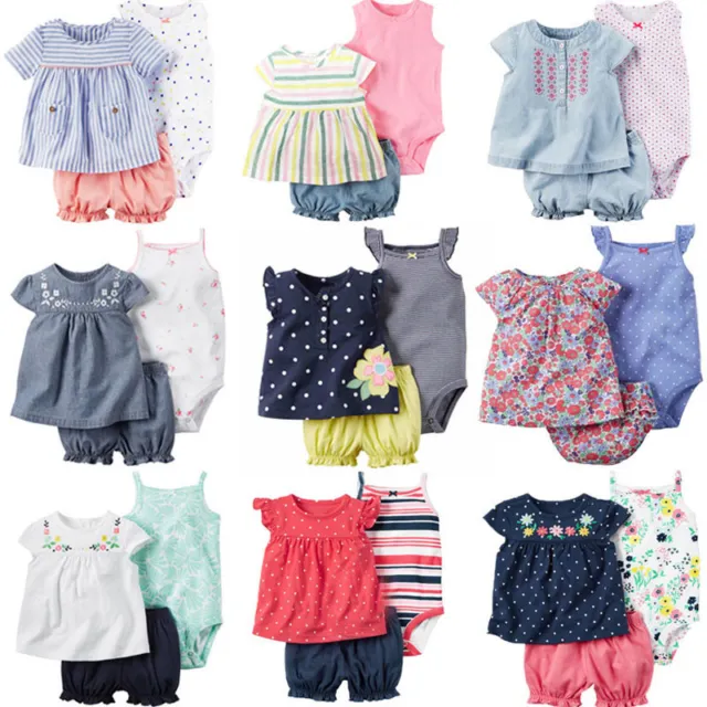 3Pcs Newborn Infant Baby Girl Kids Floral Romper Jumpsuit Cloth Dress Outfit