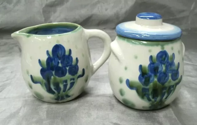 Vtg MA Hadley BOUQUET Oversized 12 oz Creamer & Sugar Bowl w/Lid Hand Painted EC