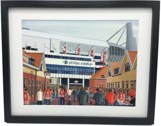 PSV Eindhoven, Philips Stadion hochwertiger gerahmter Fußball-Kunstdruck. Ca. A4