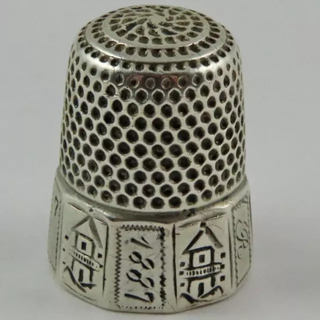 Antique 1887 Simons Bros. Lighthouse Panel Size 7 Sterling Silver Sewing Thimble