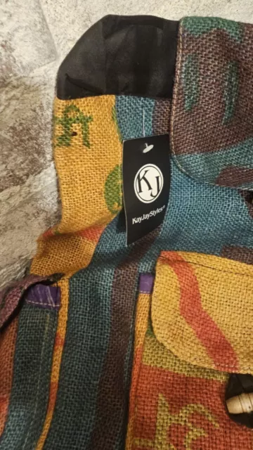 Kayjay Styles 100% Recycled Jute Pacthwork Rice Bag Nepal Backpack Hobo Hippy 2
