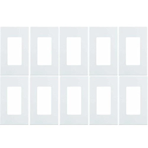 Leviton 80301-SW 1-Gang Decora Plus Wallplate Screwless Snap-On Mount 10 Pack...